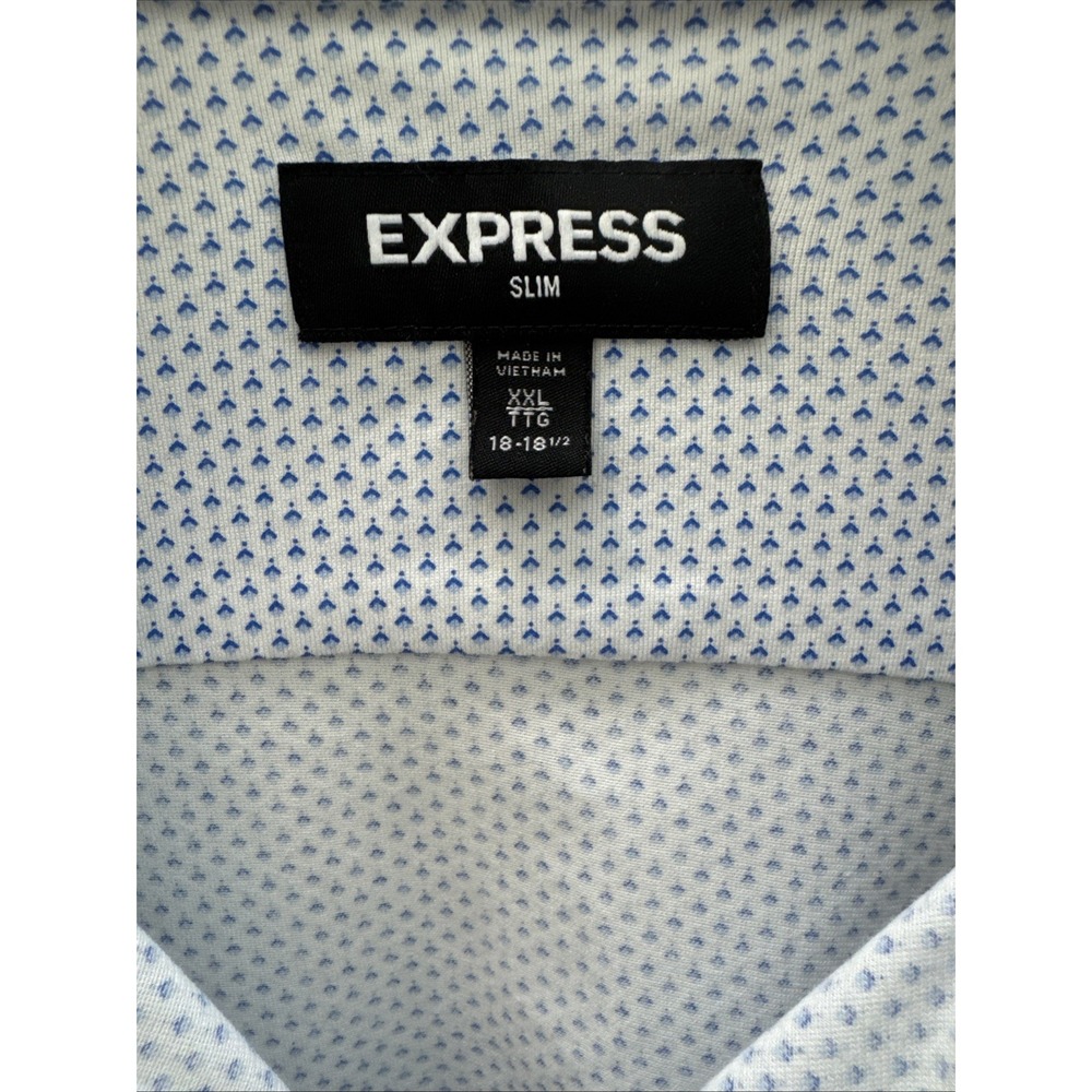 EXPRESS ~Men's XXLarge L/G~ SLIM FIT Buttoned Stretch Cotton  Dress Shirt Blue - Picture 2 of 10